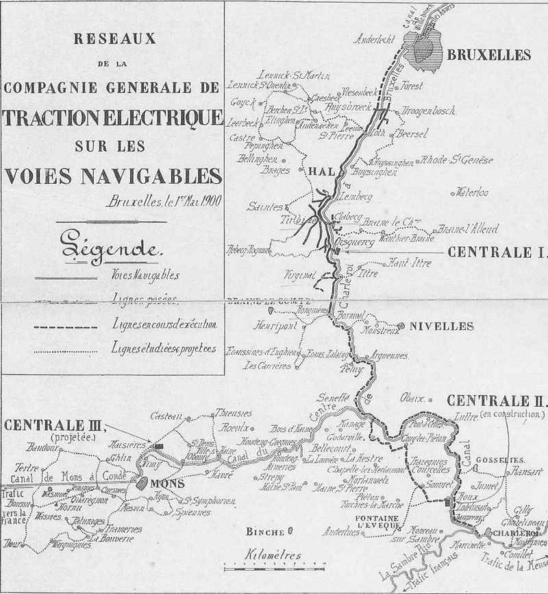 Carte du rseau de distribution lectrique en 1900